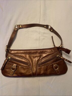 Brown Leather Shoulder Bag with Gold Hardware